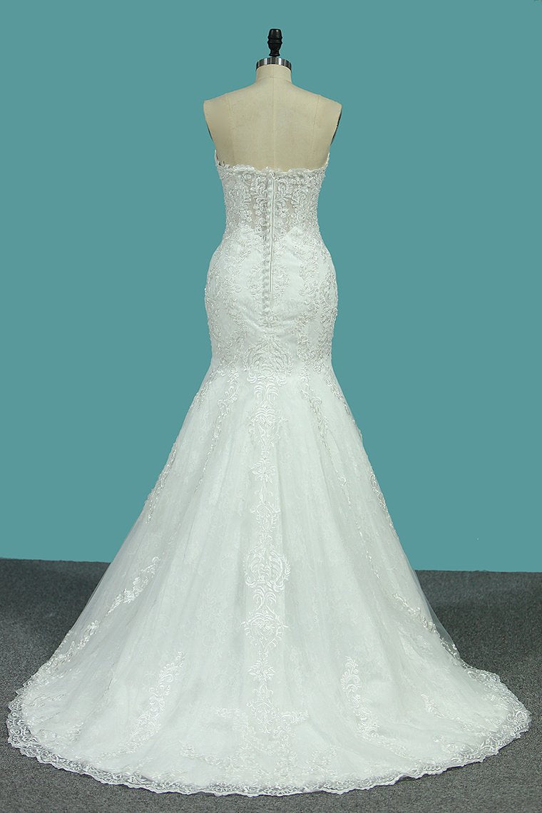 Sweetheart Mermaid Wedding Dresses Tulle With Applique Court Train