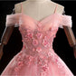 Ball Gown Off Shoulder Prom Dress With Flowers, Floor Length Applique Quinceanera Dress