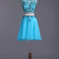 Two Pieces Scoop Homecoming Dresses A Line Tulle With Beads Mini
