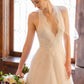 Elegant A Line Lace Appliques Deep V Neck Backless Halter Tulle Beach Wedding Dresses
