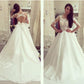 2024 Scoop Mid-Length Sleeves Satin With Applique A Line Wedding Dresses