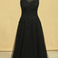 Plus Size Bateau Evening Dresses Tulle With Applique And Beads Floor Length