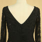Black Mother Of The Bride Dresses V Neck Chiffon With Beads 3/4 Length Sleeve