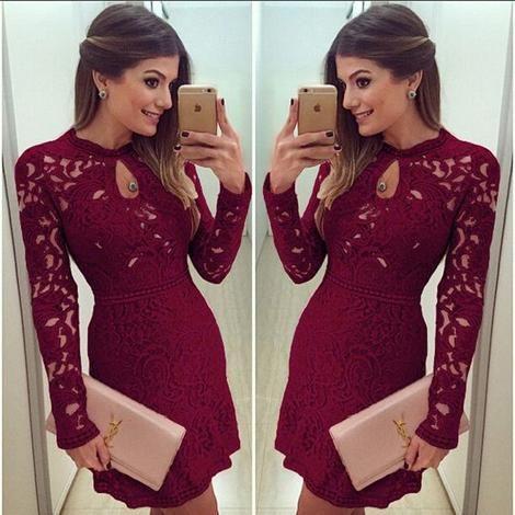 Sexy Homecoming Dresses Women Casual Dress Evening Cocktail Kyla Lace Long Sleeve Bodycon Mini Short CD11874