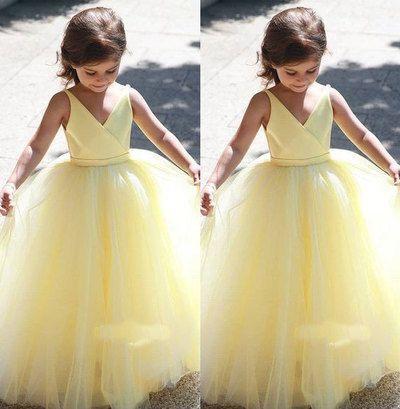 V Neck Yellow Flower Girl Homecoming Dresses Emilia Dresses CD12108