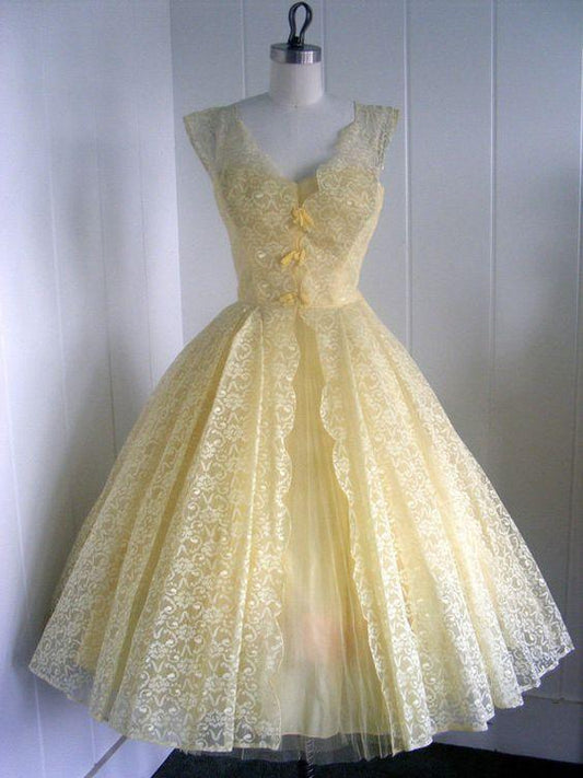 1950S Vintage Ball Gown V Neck Lace Mini Homecoming Dresses Emmy Short Cocktail Dress