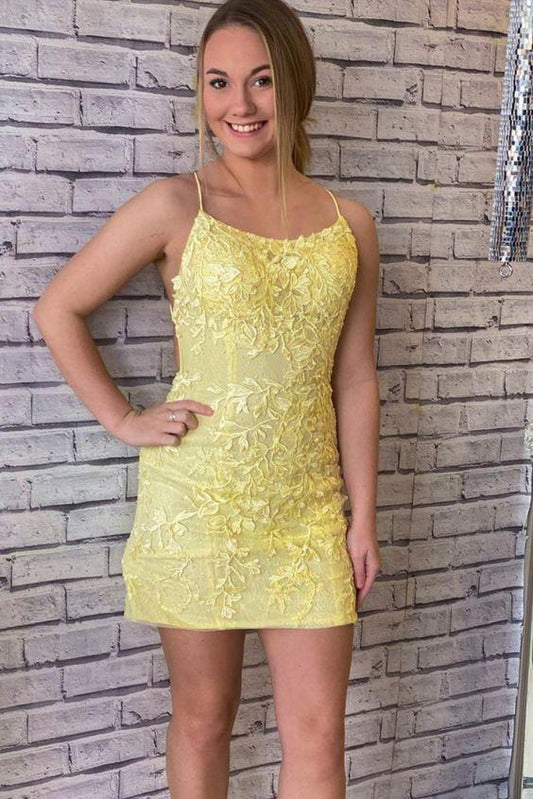 Yellow Lace Party Dress Tabitha homecoming party dresses Homecoming Dresses CD17048