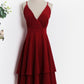 Beautiful Dark Red V-Neckline Chiffon Layers Homecoming Dresses Virginia Women Dresses, Fashion Women homecoming Dresses CD2088
