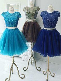 Homecoming Dresses Beautiful Ruby Two Piece Stunning Two Piece Jewel Cap Sleeves Short Royal Blue Organza CD2135