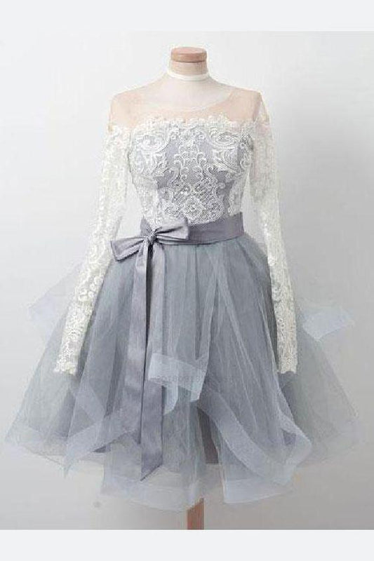 Elegant Lace Homecoming Dresses Long Sleeves Organza Zipper Jordan Back Short Homecoming dresses CD227