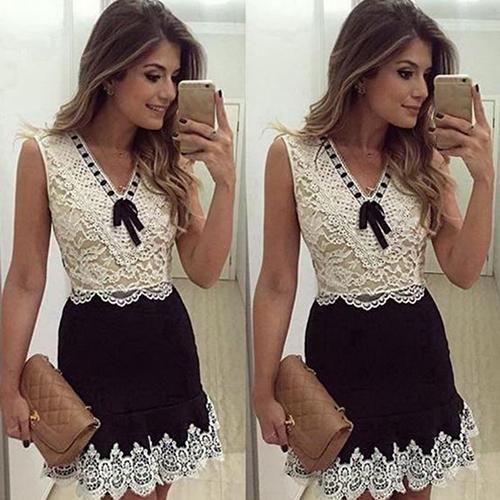 Womens Sexy Summer Lace Homecoming Dresses Patchwork Kate Sleeveless Bowknot Party Cocktail Mini Dress homecoming dress CD22730