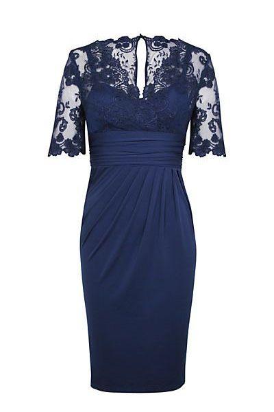 Eleagnt Short Lana Sleeves Empire Navy Homecoming Dresses Blue Short Mother of the Bride homecoming Dress CD23434