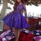 A-Line Round Mariah Neck Long Sleeves Royal Blue Short homecoming Dress with Homecoming Dresses Appliques CD312
