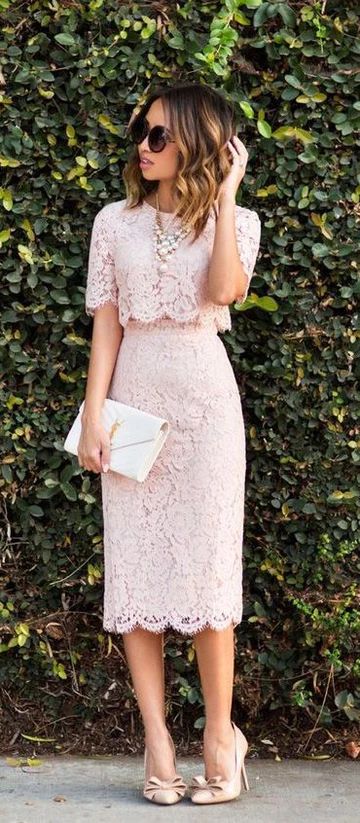 Two Piece Ruth Lace Pink Cocktail Dress Short Homecoming Dresses Sleeves Midi CD3759