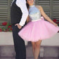 Cute Mini Short homecoming Dresses High Neck Light Pink Tulle Sequins Mini Savannah Homecoming Dresses Junior Cocktail Party Dress CD420
