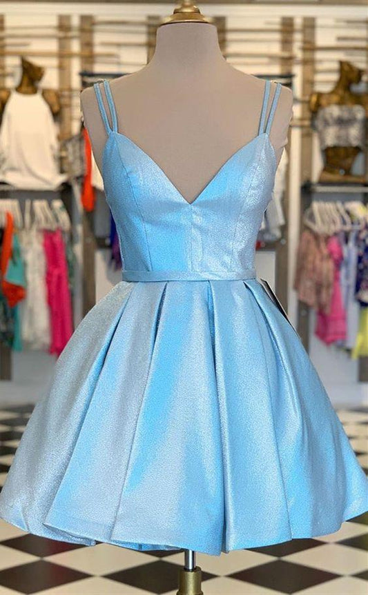 formal graduation party dresses, spaghetti straps Luz blue cocktail party Homecoming Dresses dresses, a line homecoming dresses CD4381