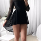 A-Line Jewel High Julissa Homecoming Dresses Low Long Sleeves Hollow Black Lace CD451