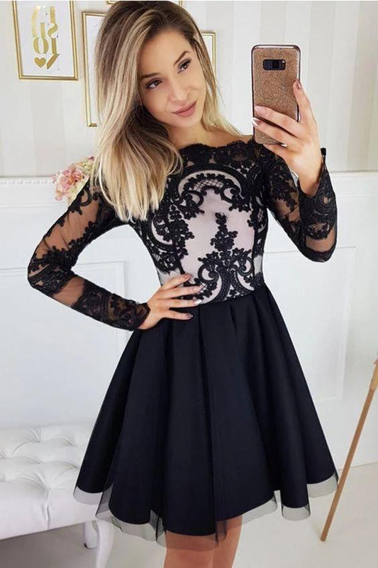 Charming Black Long Sleeves Lace Giovanna Cheap Short party Dress Homecoming Dresses CD4659