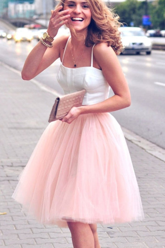 Spaghetti Straps Homecoming Dresses Two Piece Blush Pink , Makenna Short Party Dress CD47
