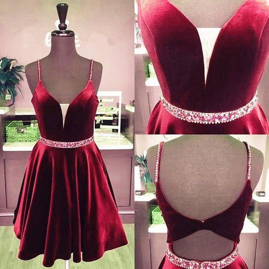 Plus Size Homecoming Dresses Dresses, Cheap Mckenna A Line Burgundy Sweetheart Spaghetti Straps Velvet Knee Length Short homecoming Dresses CD6670