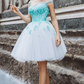 A-Line Illusion Cap Sleeves Keyhole Back Lace Homecoming Dresses Up White Tulle with Green Appliques Celia CD790