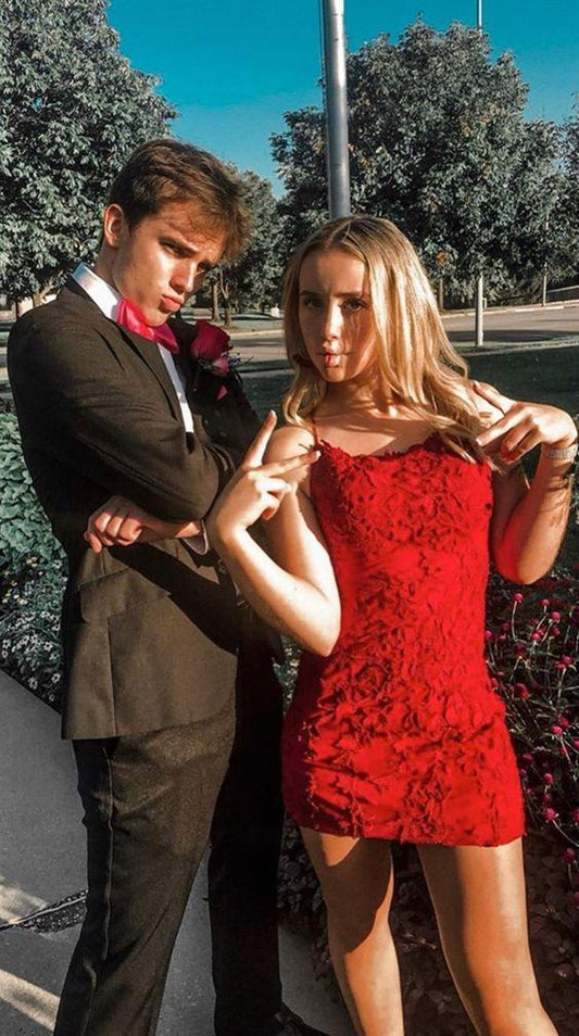 sexy red short homecoming dresses, tight short cocktail party Sarah dresses, Homecoming Dresses cheap lace dresses for teens CD8486