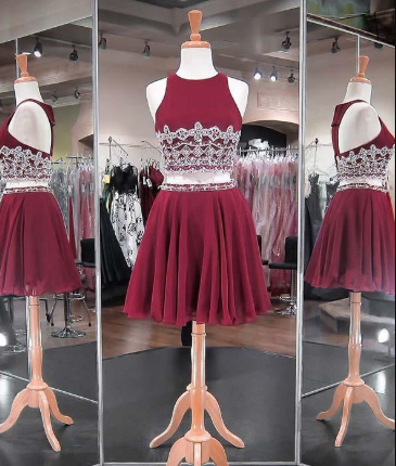 Two Piece Beadings Homecoming Dresses Chiffon Skirt Fashion Style Short Eliza party Gowns CD878