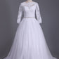 3/4 Length Sleeve Bateau Wedding Dresses Tulle With Applique Court Train