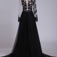 Prom Dresses Scoop Long Sleeves Tulle With Slit And Applique