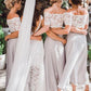 Two Pieces Lace Top Short Sleeve Off-the-Shoulder Beach Affordable Bridesmaid Dresses