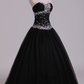 Prom Dresses Ball Gown Black Sweetheart Tulle With Rhinestone Floor Length