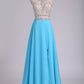 Scoop Prom Dresses Chiffon With Slit And Beads A Line