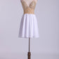 V-Neck Homecoming Dresses A Line Tulle & Chiffon Beaded Bodice