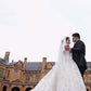 Luxurious Long Sleeves Scoop A Line Lace Wedding Dresses With Pearls Royal Train