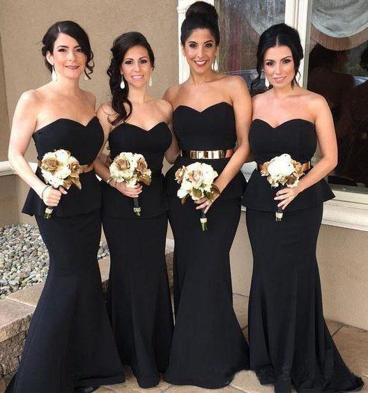 Elegant Mermaid Black Sweetheart Strapless Bridesmaid Dresses with Lace SRS20462