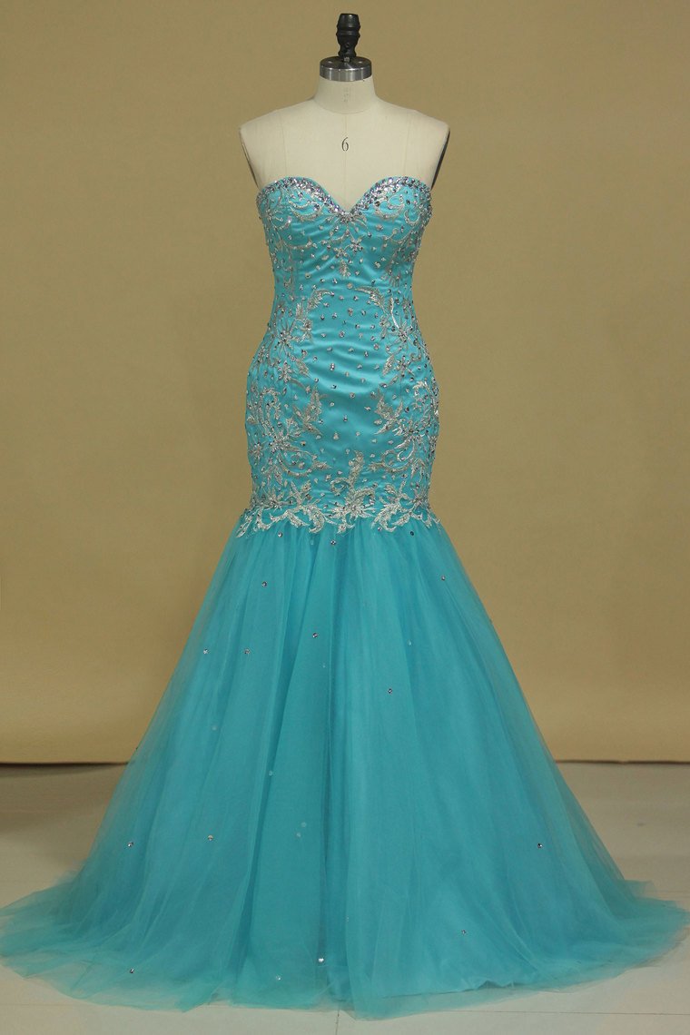 Sweetheart Prom Dresses Mermaid/Trumpet With Applique And Beads Floor-Length