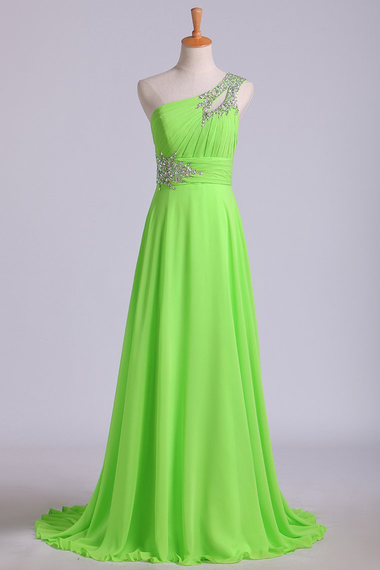Prom Dresses A Line One Shoulder Chiffon With Beading&Sequins