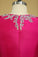 Scoop A Line Short Homecoming Dresses Taffeta Beaded With Ribbon Fuchsia