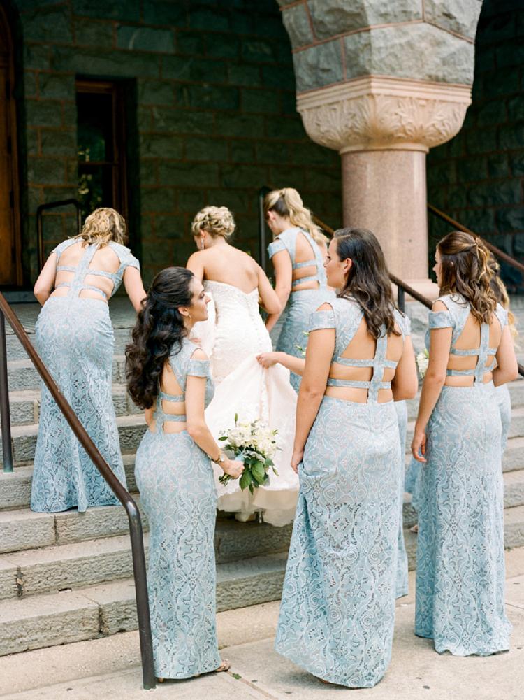 Mermaid Lace Baby Blue V Neck Bridesmaid Dresses for Wedding SRS15653
