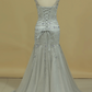 Straps Prom Dresses Mermaid With Beading Sweep Train