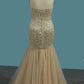 Sweetheart Mermaid Prom Dress Modest Beaded And Fitted Bodice With Tulle Skirt
