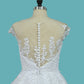 A Line Tulle Wedding Dresses Scoop Cap Sleeves With Applique Court Train