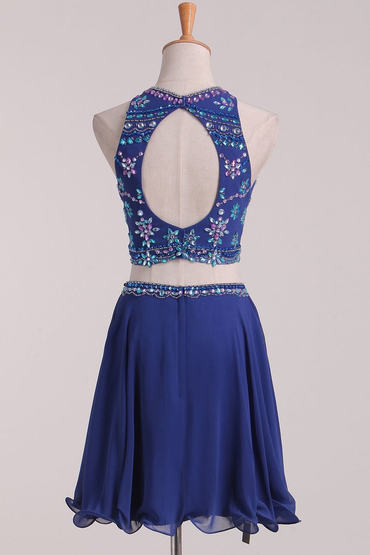 Two-Piece Open Back Scoop Chiffon With Beads A Line Homecoming Dresses