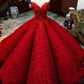Ball Gown Red V Neck Long Off the Shoulder Prom Dresses, Quinceanera Dresses SRS15563