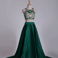 Two Pieces A Line Beaded Bodice Scoop Prom Dresses Satin & Tulle Sweep Train