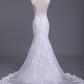 Wedding Dresses Mermaid Straps Tulle With Applique Court Train Open Back