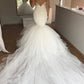 Spaghetti Straps Wedding Dresses Mermaid Tulle With Applique Open Back