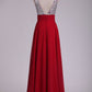 Prom Dresses V Neck Chiffon With Beading A Line Sweep Train