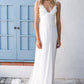 2024 Boho V-neck A-Line White Cheap Lace Chiffon Backless Sash Summer Beach Wedding Dresses JS308