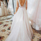 A Line Lace Bodice Open Back Pink Sweetheart Fitted with Sash Beach Wedding Dresses JS92